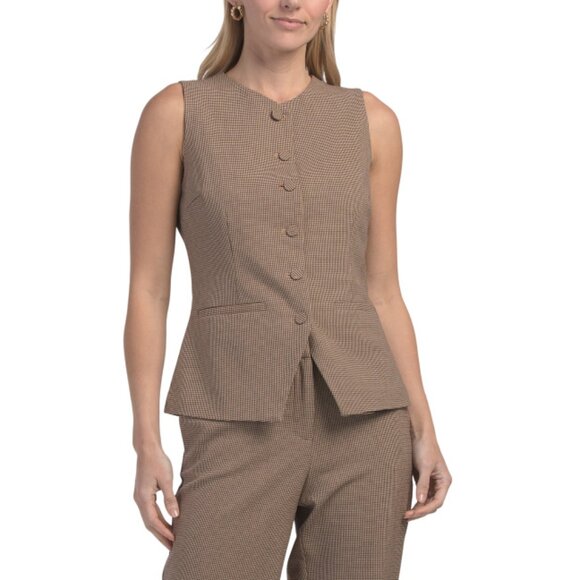 RACHEL ZOE Camel combo Houndstooth Button Down Vest - Picture 1 of 2